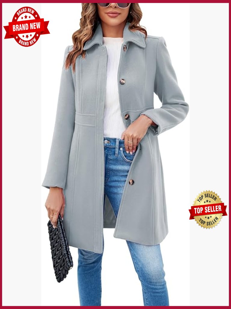Elegant Single Breasted Long Sleeve Mid Winter Overcoat Work Office Pea Coats